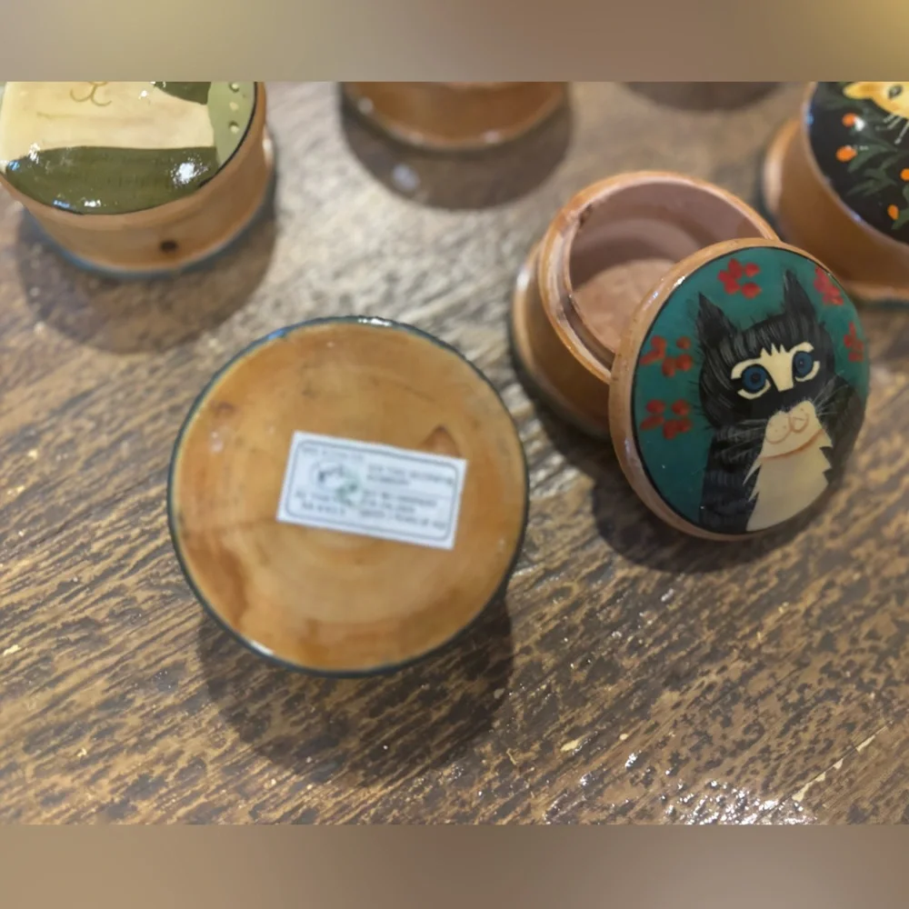 12 Handcrafted Cat Small Wooden Box Set - Multicolor